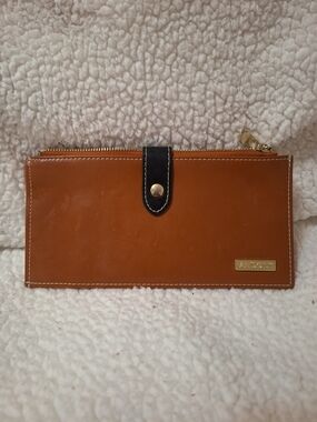Tan Wallet with Black Snap Tab and Gold Hardware